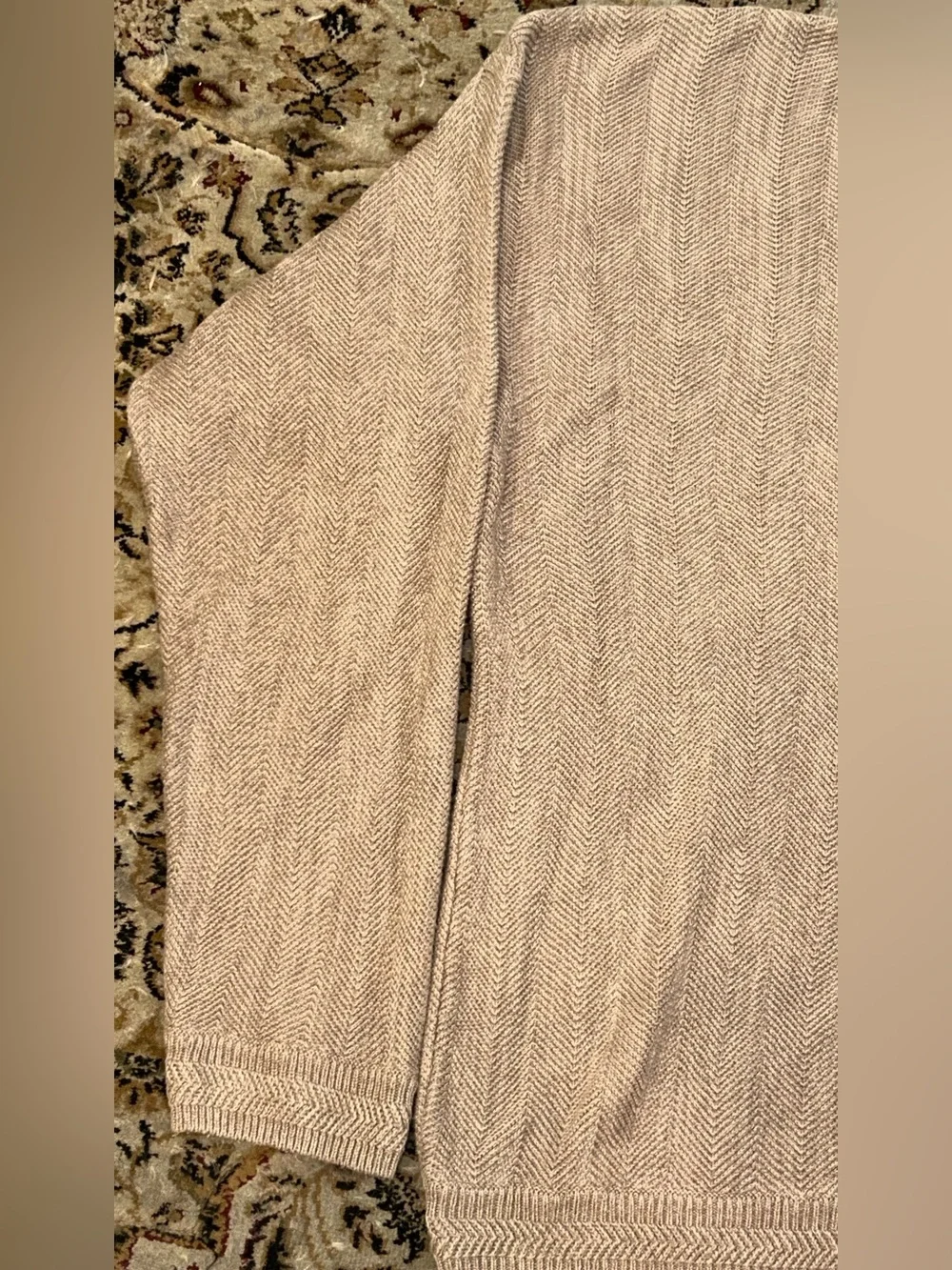 VTG 90 Chaps Ralph Lauren beige Herringbone Knit Sweater Men Crest Hand Frame